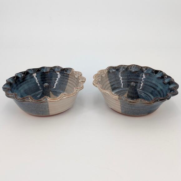 Ceramic Apple Baker Dish Handmade Clement Clayworks Pottery Blue Cream Bakeware - Picture 3 of 12